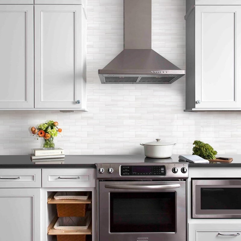Vamos Tile 4-Piece Glossy Dolomite White Peel and Stick Backsplash Tile,3''x6'' PVC Subway Tile with White Grout, Stick on Backsplash for Kitchen/Bathroom/Fireplace - Image 4